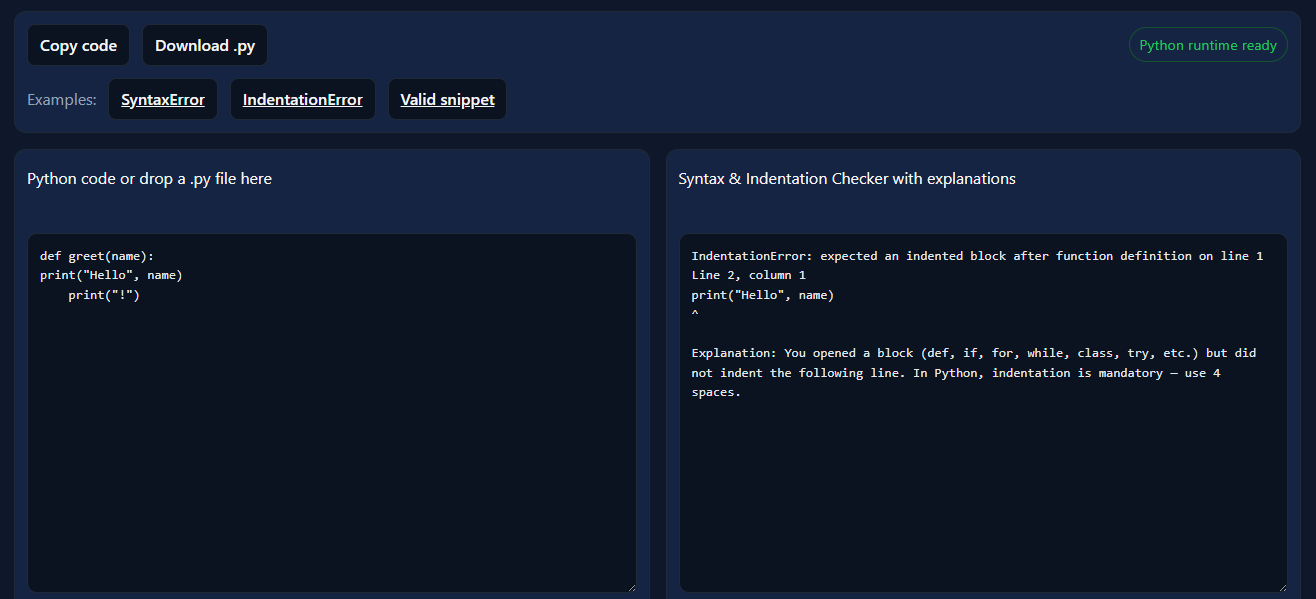 Python Syntax & Indentation Checker